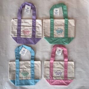 NWT Trader Joe’s Mini Canvas Tote Bag Set (Pastel Purple, Green, Blue, Pink)